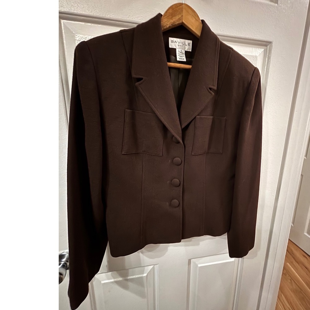 Saville Suit Brown Worsted Wool Blazer Jacket Womens 10 Made in USA Pure Wool